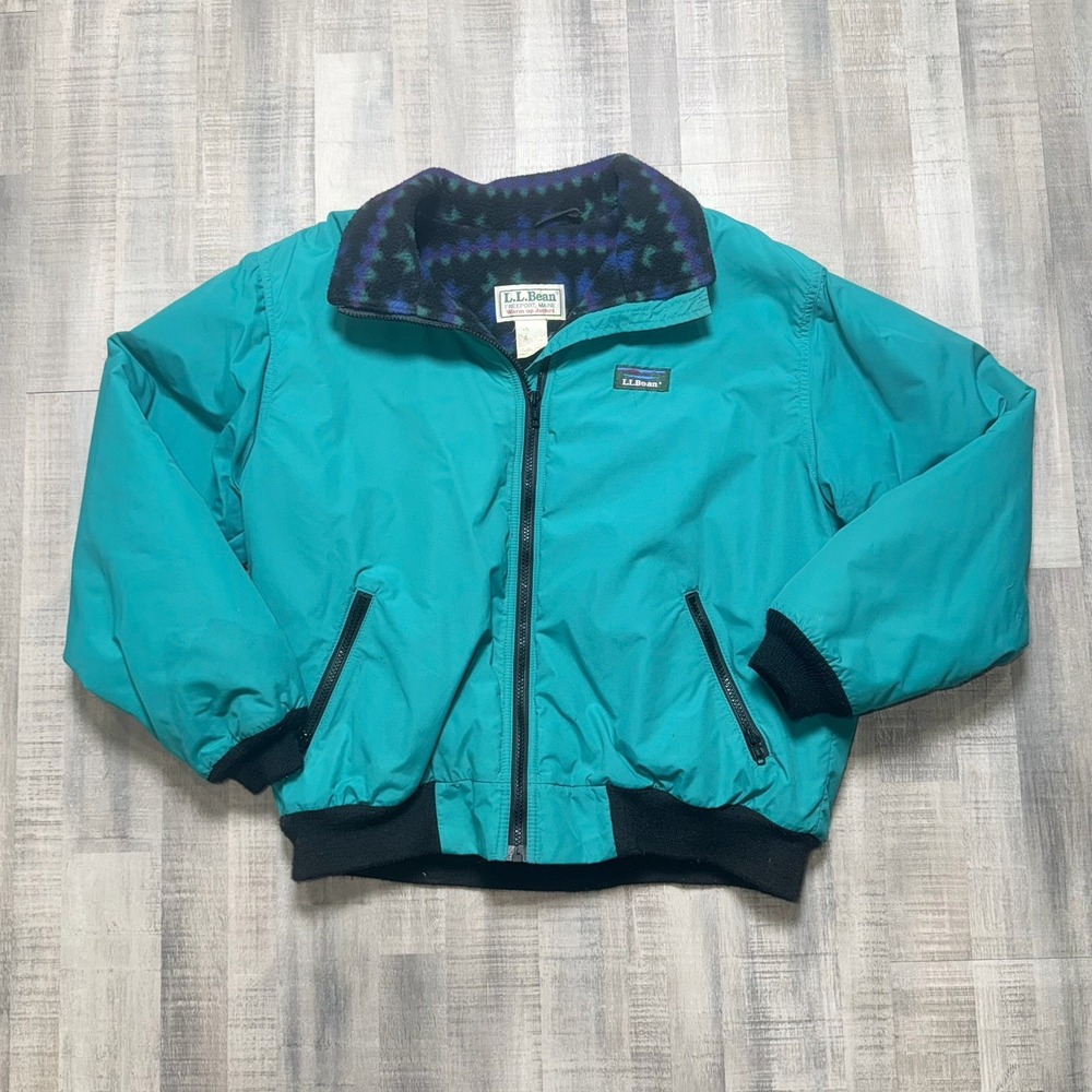 VTG LL Bean Warm Up Jacket Women's Large Teal Blue Full Zip Fleece Lined USA